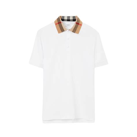 burberry walton cotton polo shirt white|Check Collar Cotton Polo Shirt in White .